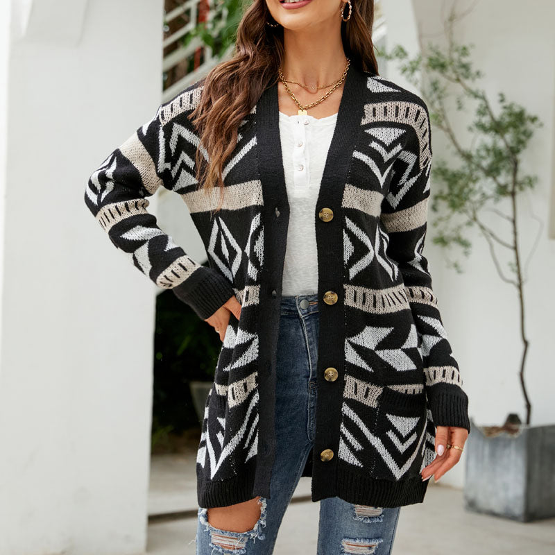 Women's Cardigan – Longline Patterned Knit