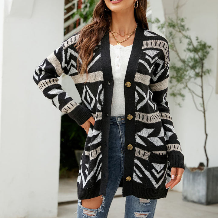 Women's Cardigan – Longline Patterned Knit