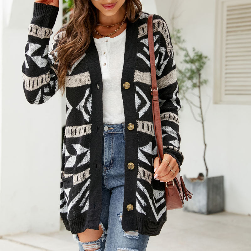 Women's Cardigan – Longline Patterned Knit