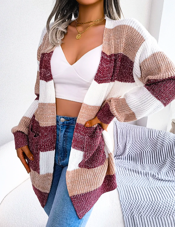 Women's Cardigan – Colour-Block Striped