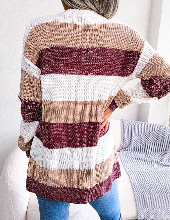 Women's Cardigan – Colour-Block Striped