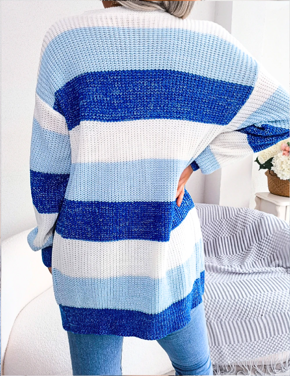 Women's Cardigan – Colour-Block Striped