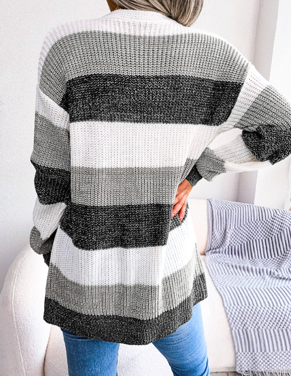 Women's Cardigan – Colour-Block Striped
