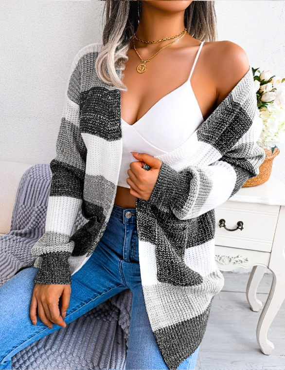 Women's Cardigan – Colour-Block Striped