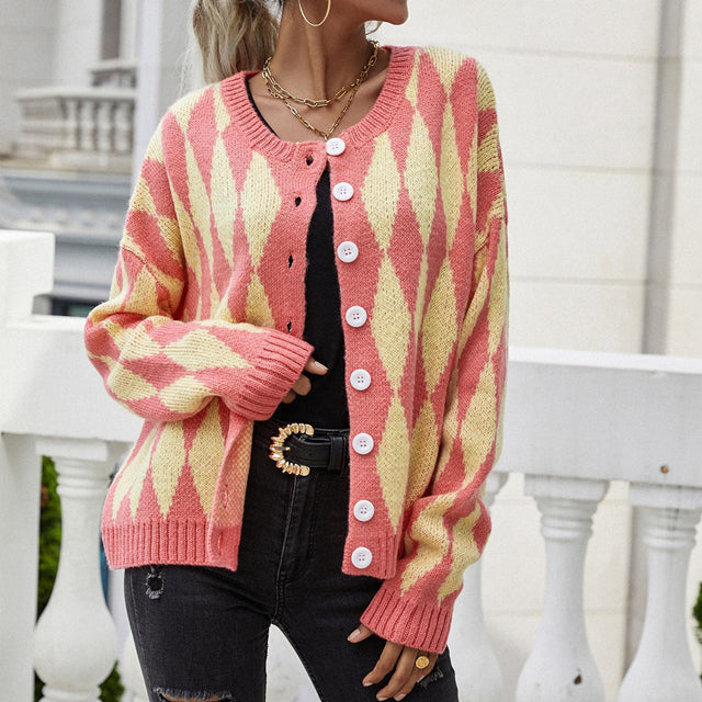 Women's Cardigan – Diamond Knit Button