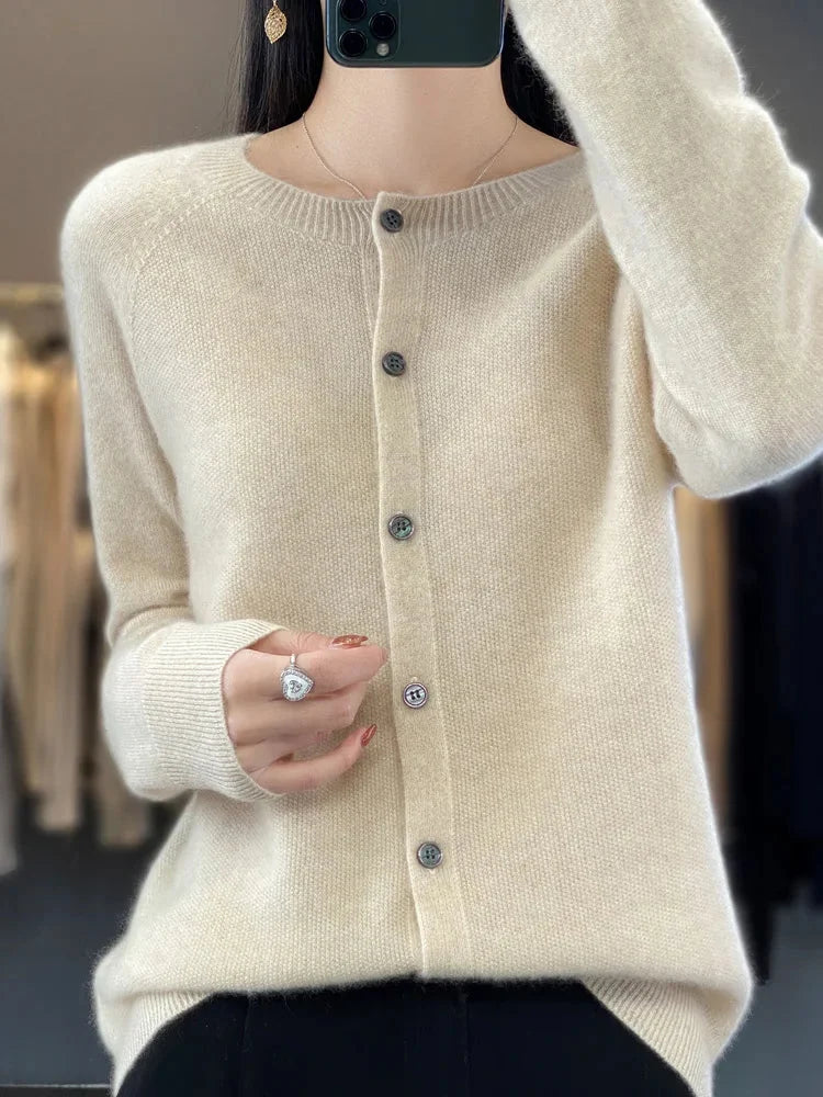 Women's Knit Crew-Neck Cardigan Sweater – Button-Front Closure And Long Sleeves