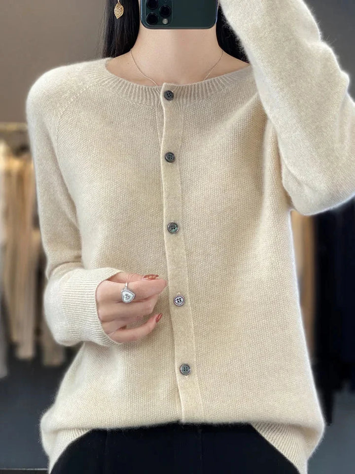 Women's Knit Crew-Neck Cardigan Sweater – Button-Front Closure And Long Sleeves