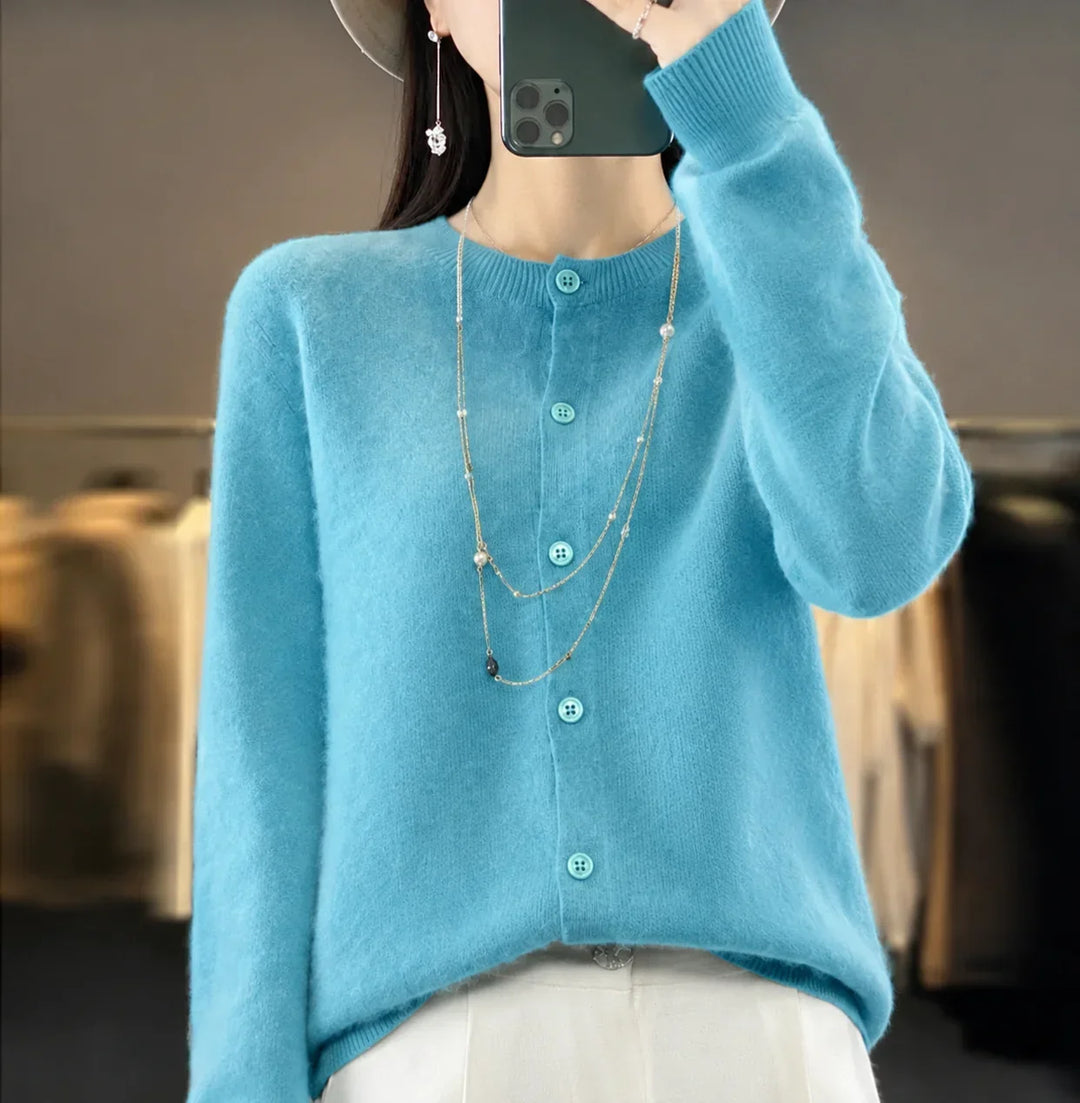 Women's Knit Crew-Neck Cardigan Sweater – Button-Front Closure And Long Sleeves
