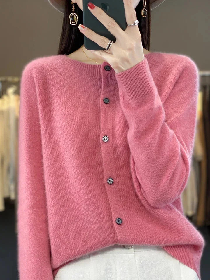 Women's Knit Crew-Neck Cardigan Sweater – Button-Front Closure And Long Sleeves