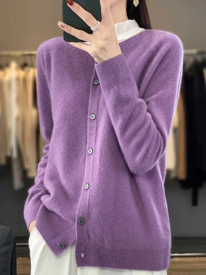Women's Knit Crew-Neck Cardigan Sweater – Button-Front Closure And Long Sleeves