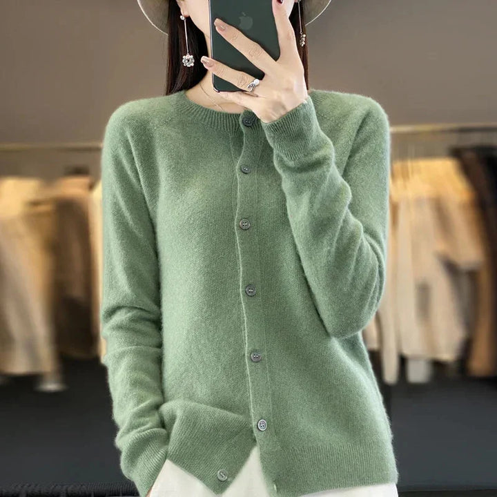 Women's Knit Crew-Neck Cardigan Sweater – Button-Front Closure And Long Sleeves
