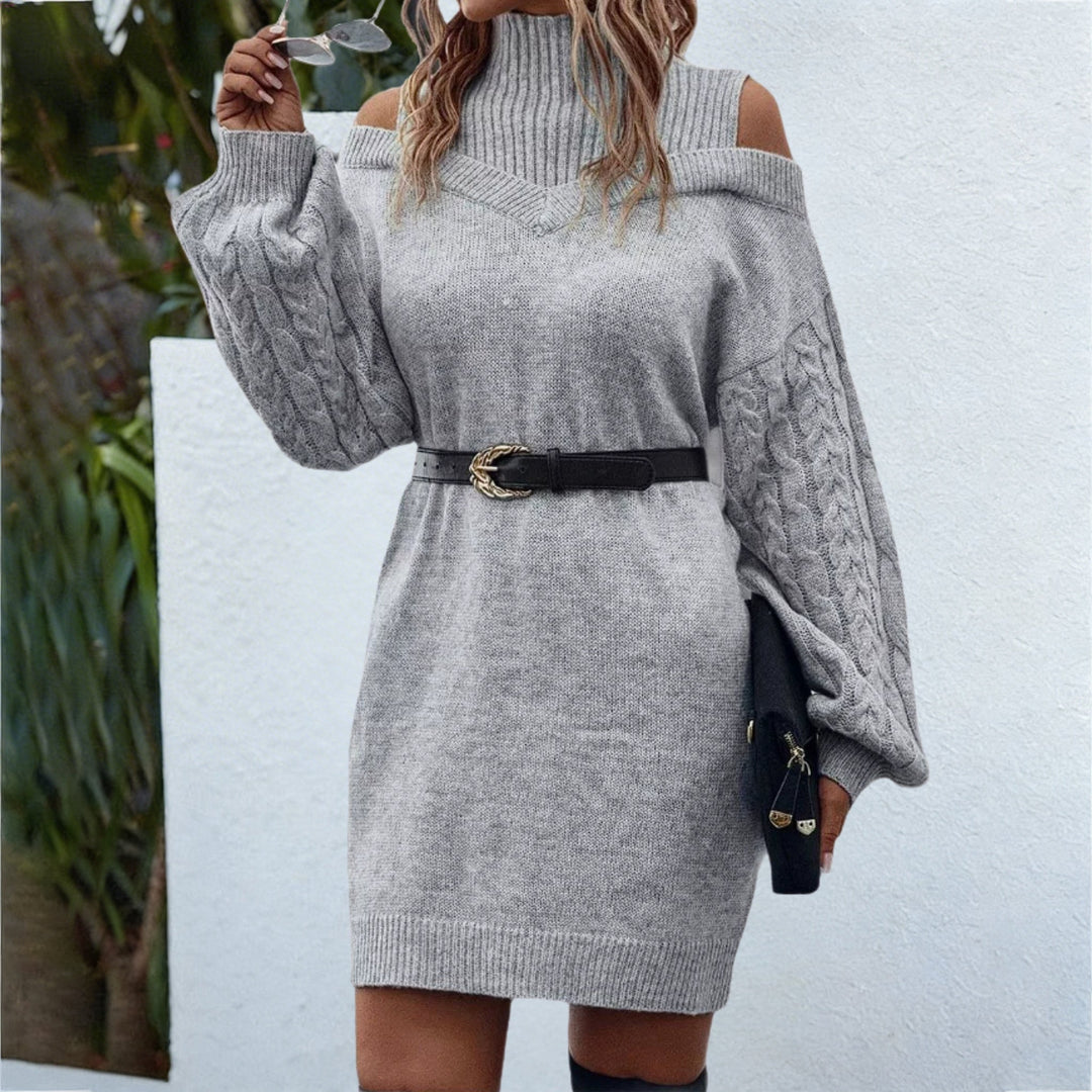 Women's Midi Dress – Ribbed Knit Roll-Neck