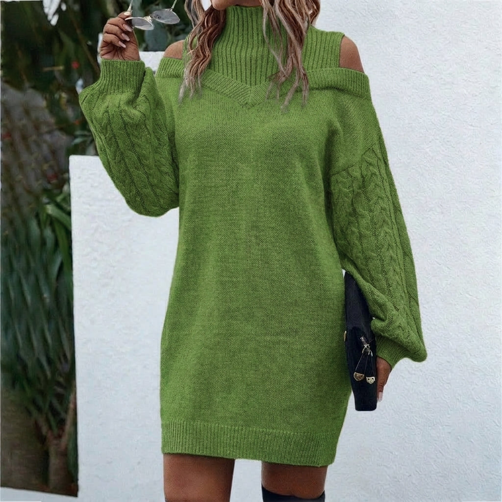Women's Midi Dress – Ribbed Knit Roll-Neck