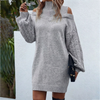 Women's Midi Dress – Ribbed Knit Roll-Neck