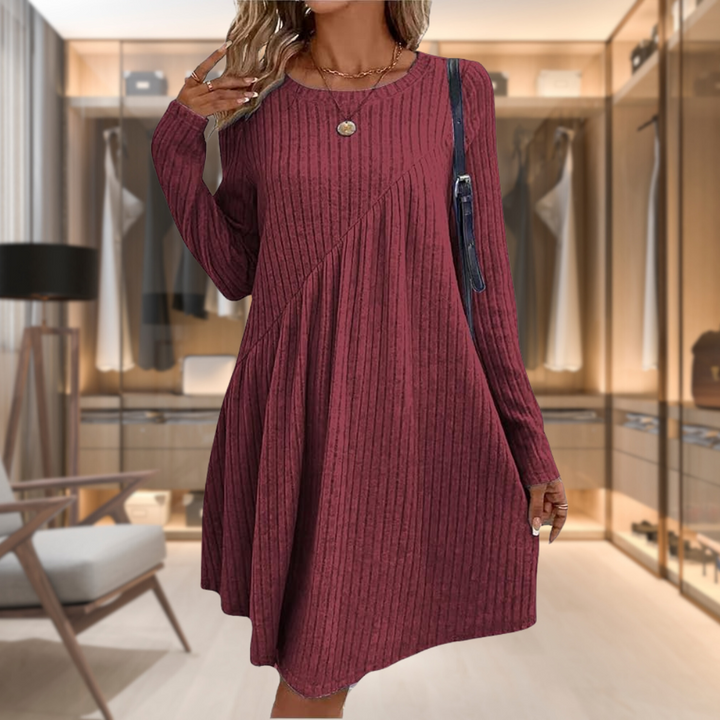 Women's Midi Dress – Ribbed Knit A-Line