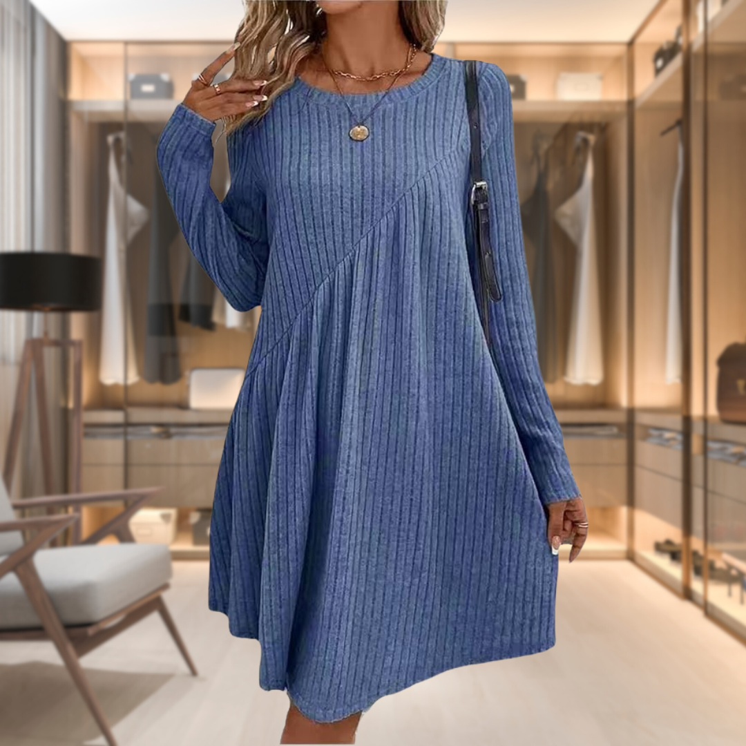 Women's Midi Dress – Ribbed Knit A-Line
