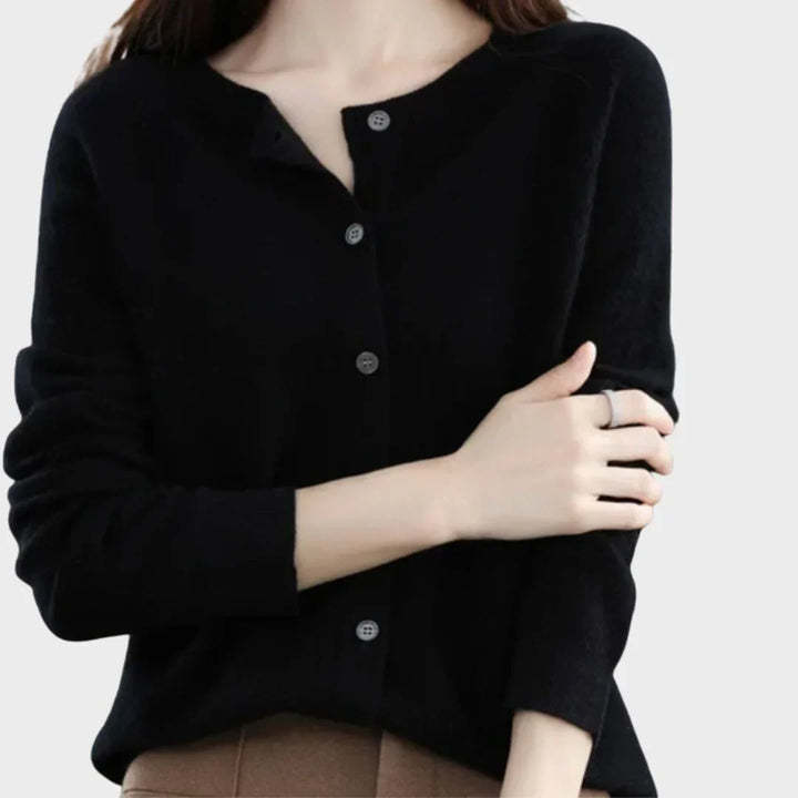 Women's Knit Long-Sleeve Cardigan Sweater – Crew-Neck Button Closure