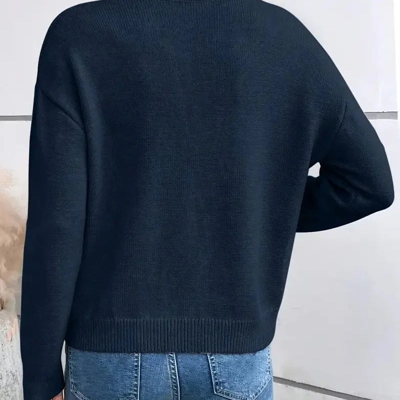 Women's Knit Long-Sleeve Sweater – V-Neck And Lace-Trim