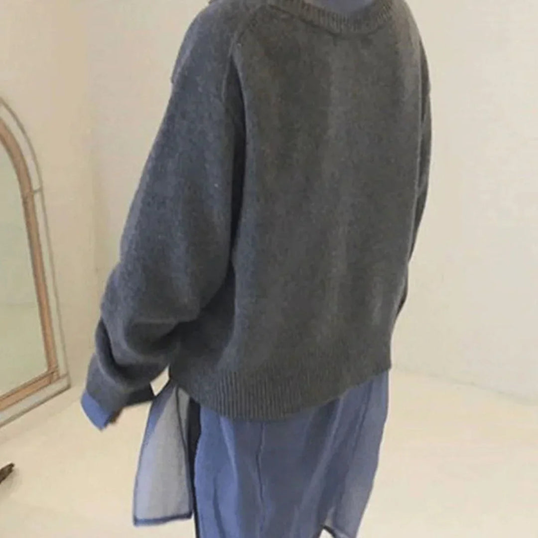 Women's Knit Loose-Fit Cardigan Sweater – Asymmetric Button Closure