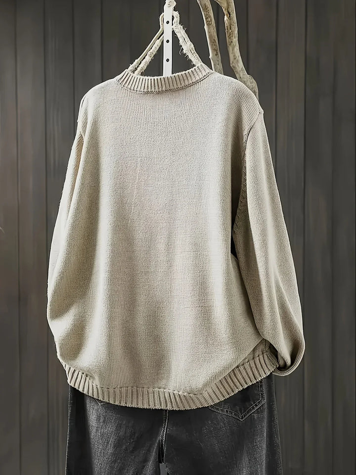 Women's Knit Loose-Fit Cardigan Sweater – Multicolor Button-Front And Crew-Neck