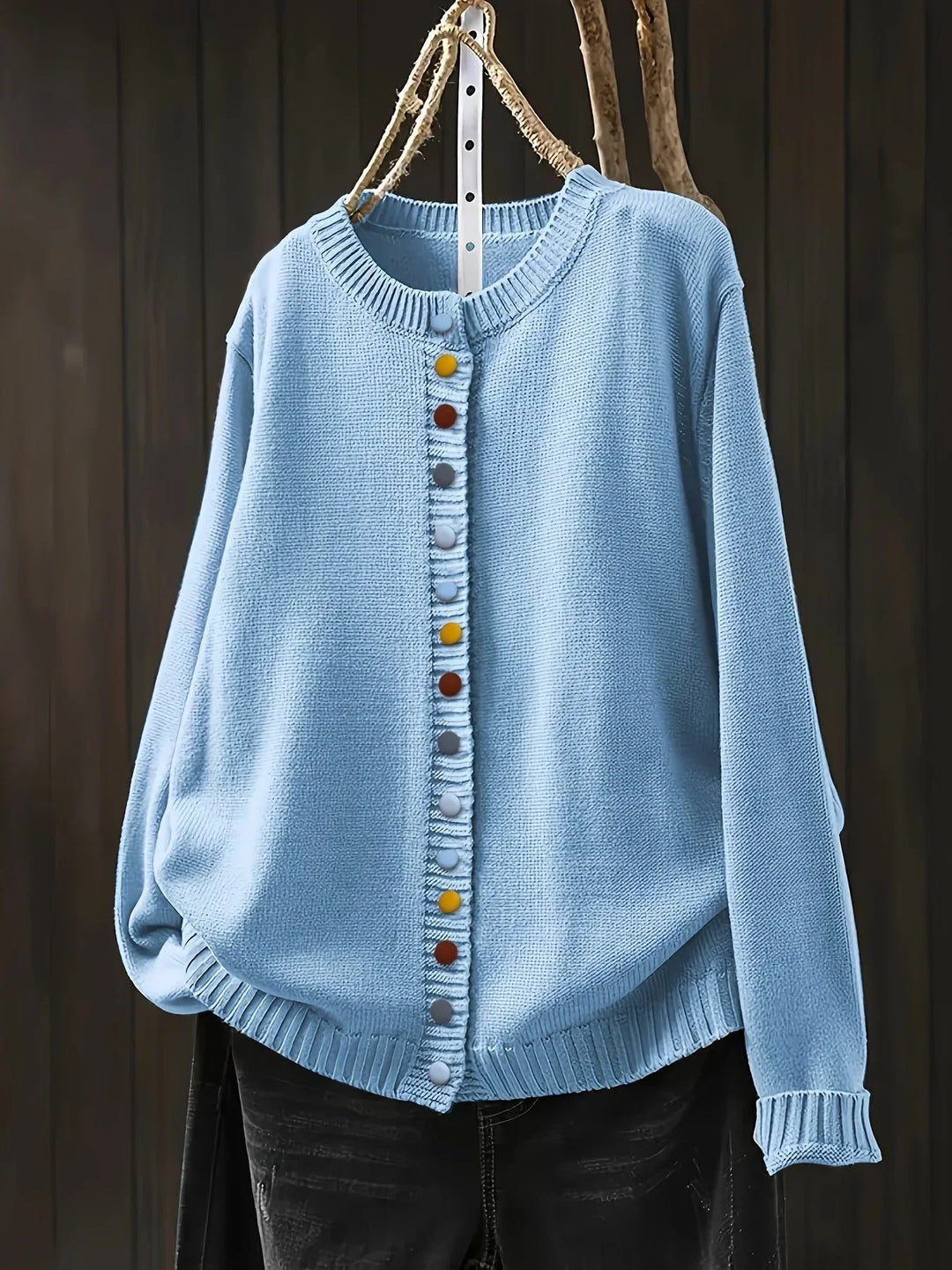 Women's Knit Loose-Fit Cardigan Sweater – Multicolor Button-Front And Crew-Neck