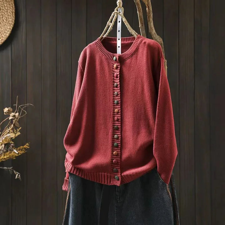 Women's Knit Loose-Fit Cardigan Sweater – Multicolor Button-Front And Crew-Neck
