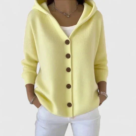 Women's Knit Pink Hooded Cardigan Sweater – Button-Front Closure