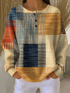Women's Knit Plaid Patchwork Pullover Sweater – Long Sleeves Henley Neck
