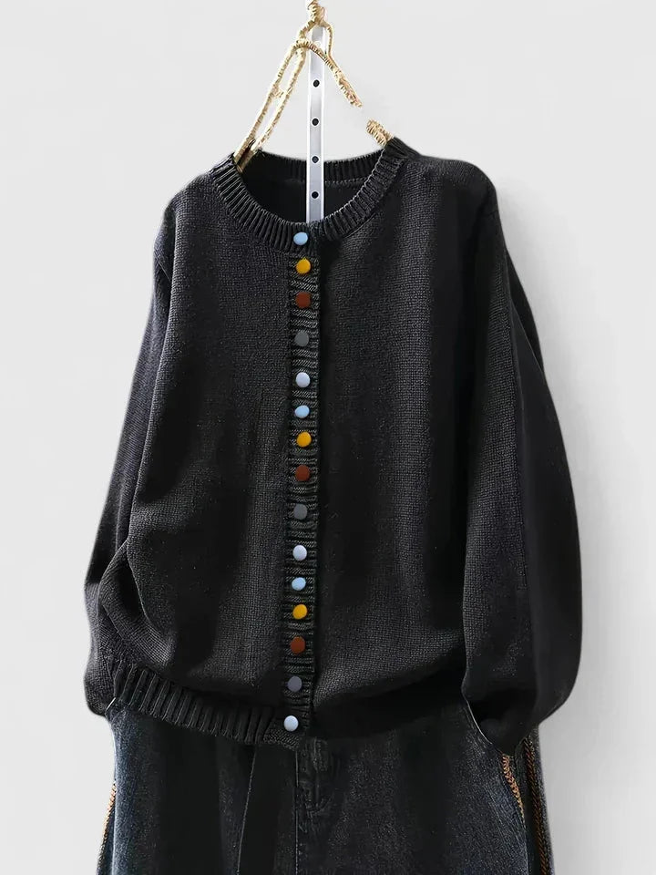 Women's Knit Relaxed-Fit Cardigan Sweater – Crewneck And Multi-Color Button-Front