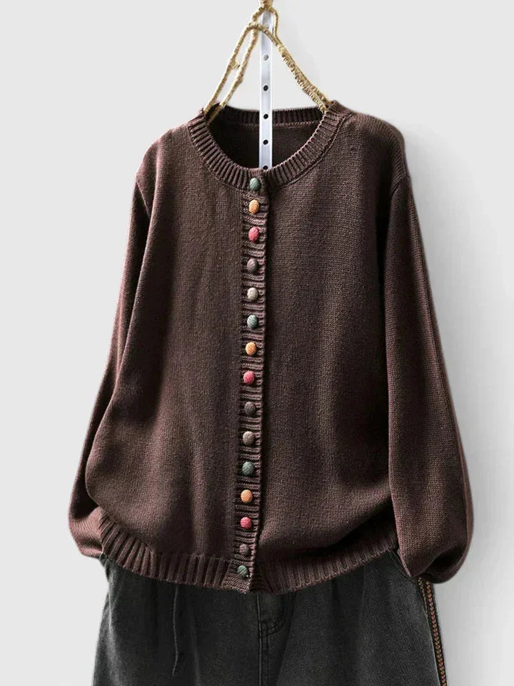 Women's Knit Relaxed-Fit Cardigan Sweater – Crewneck And Multi-Color Button-Front
