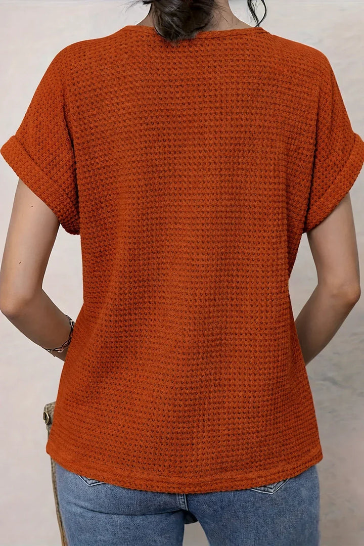 Women's Knit Short-Sleeve Top – Round-Neck And Crochet Yoke Detail