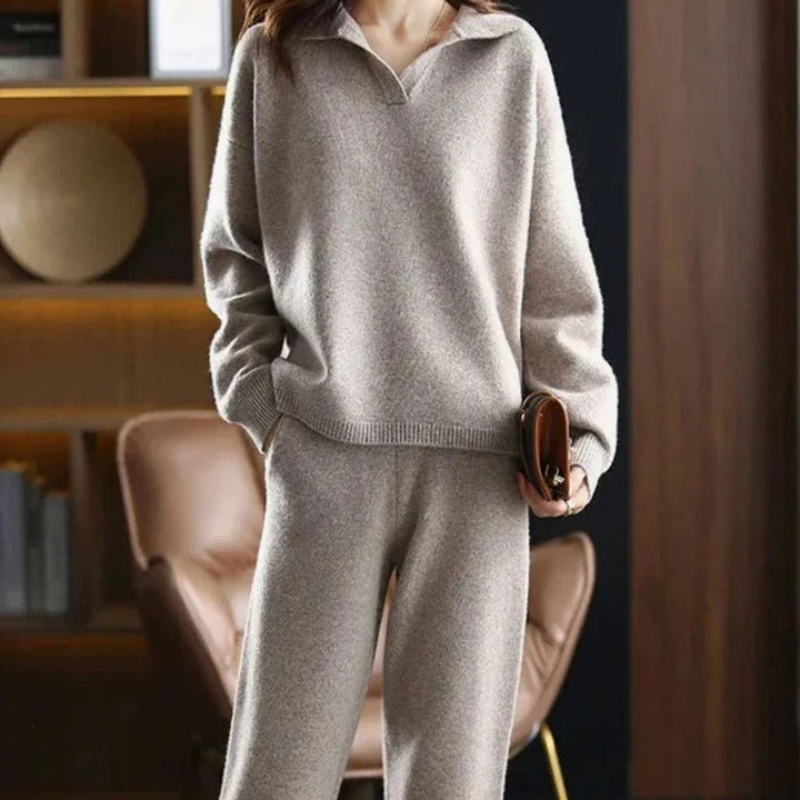 Women's Matching Outfit – Collared Jumper & Wide-Leg Trouser Set