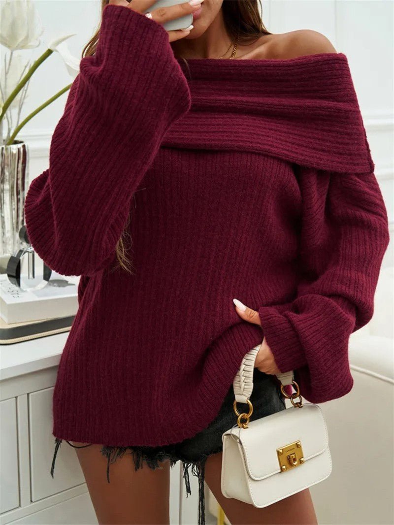 Women's Jumper – Oversized Ribbed Off-Shoulder Bardot