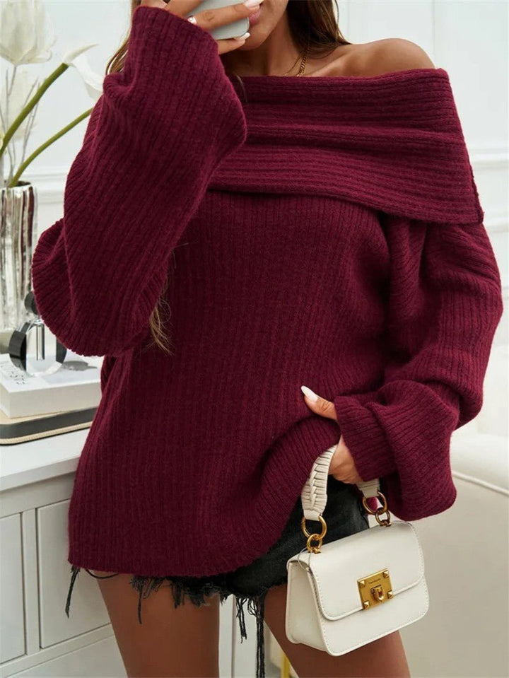 Women's Jumper – Oversized Ribbed Off-Shoulder Bardot
