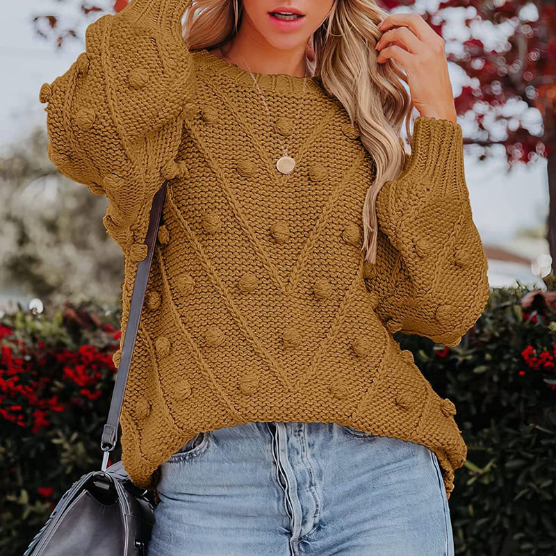 Women's Jumper – Chunky Cable Knit Bobble Balloon Sleeve