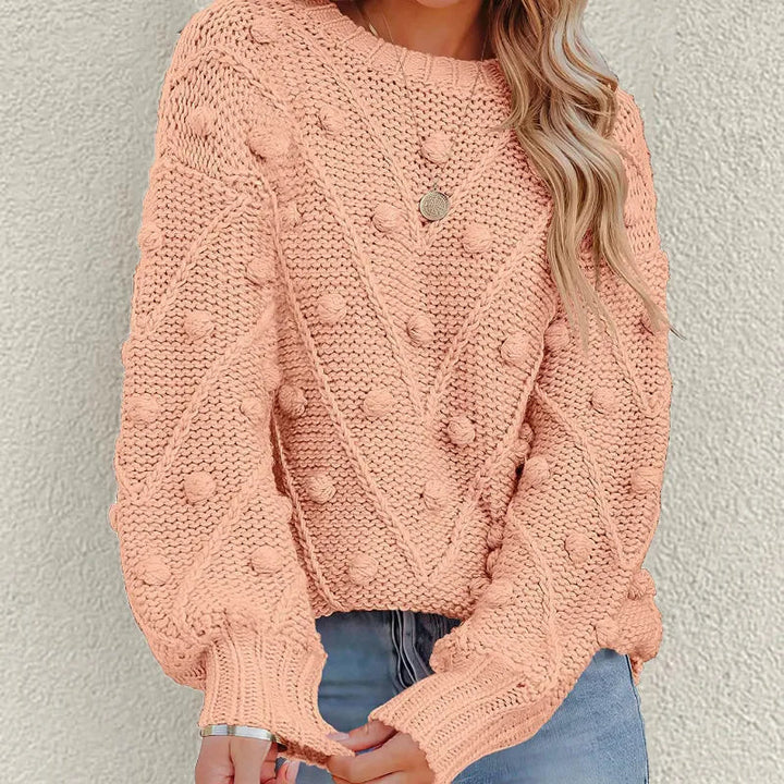 Women's Jumper – Chunky Cable Knit Bobble Balloon Sleeve