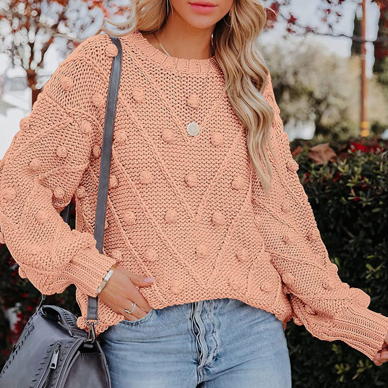 Women's Jumper – Chunky Cable Knit Bobble Balloon Sleeve