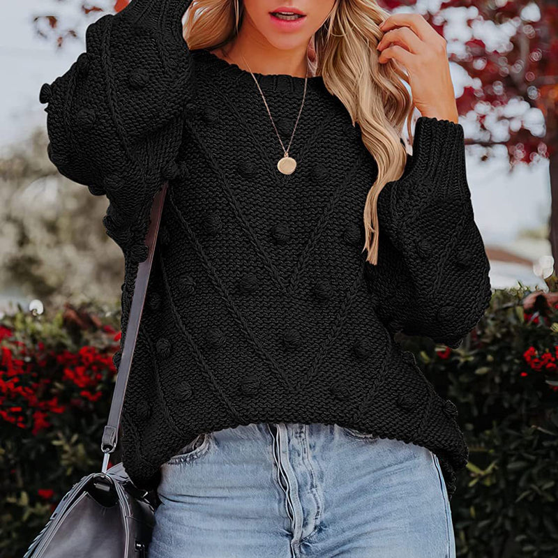 Women's Jumper – Chunky Cable Knit Bobble Balloon Sleeve