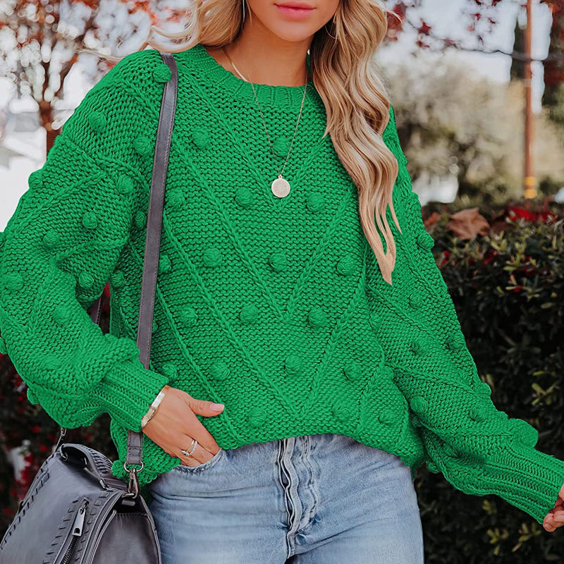 Women's Jumper – Chunky Cable Knit Bobble Balloon Sleeve