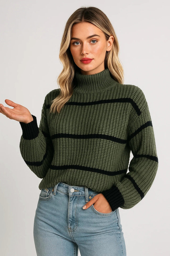 Women's Jumper – Striped Mock Neck Knit
