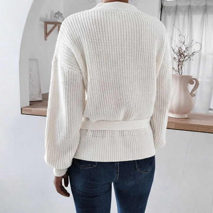 Women's Jumper – Wrap Knit V-Neck Tie Waist