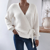 Women's Jumper – Wrap Knit V-Neck Tie Waist
