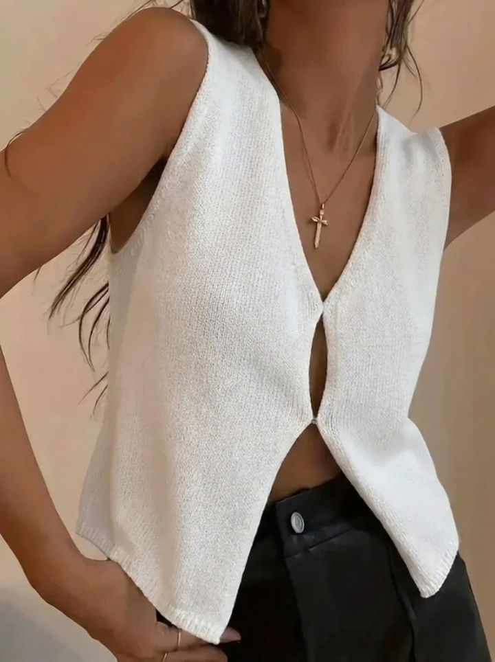 Women's Knitted Vest – Ribbed V-Neck