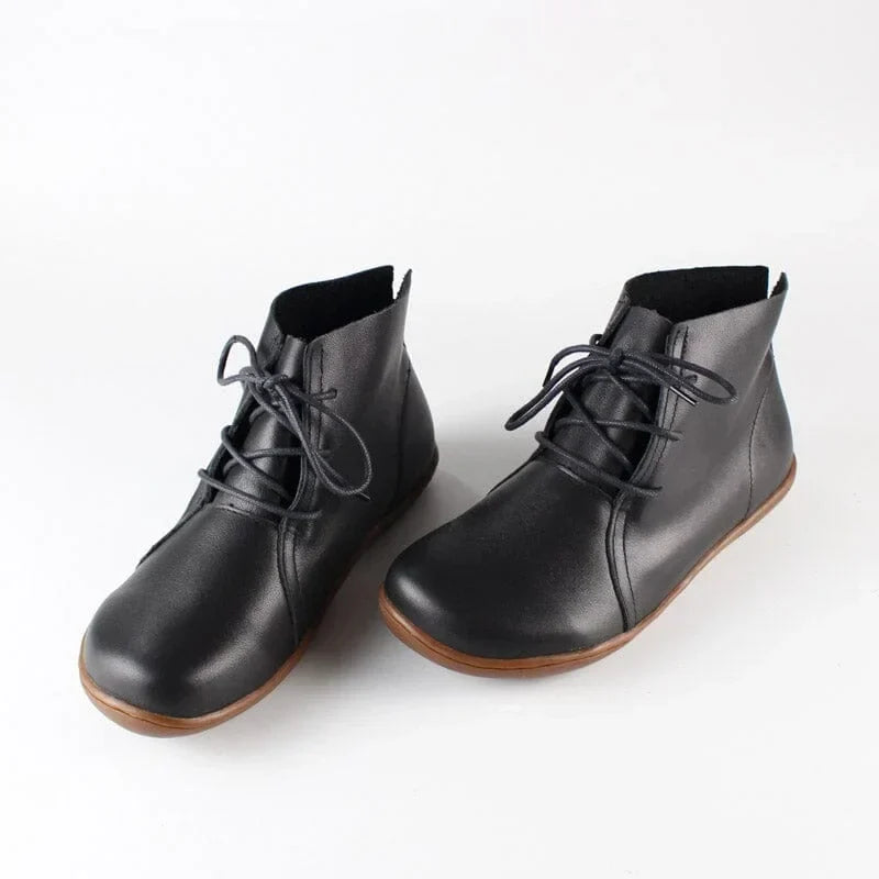 Women's Leather Casual Ankle Boots – Lace-Up Closure And Round Toe
