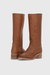 Women's Leather Mid-Calf Western-Style Boots – Stacked-Block Heel