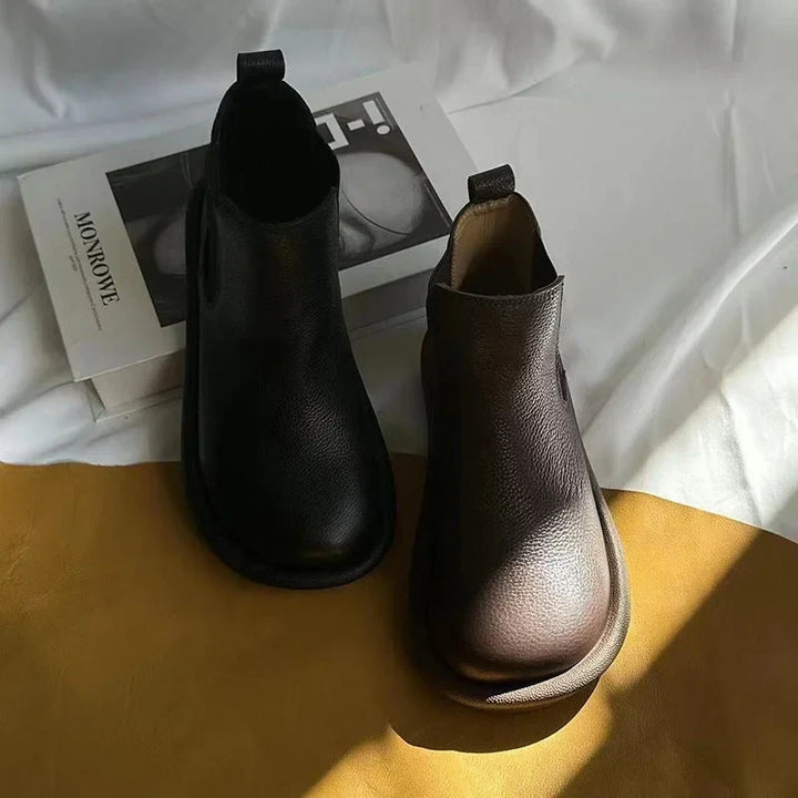 Women's Leather Slip-On Chelsea Ankle Boots – Round Toe