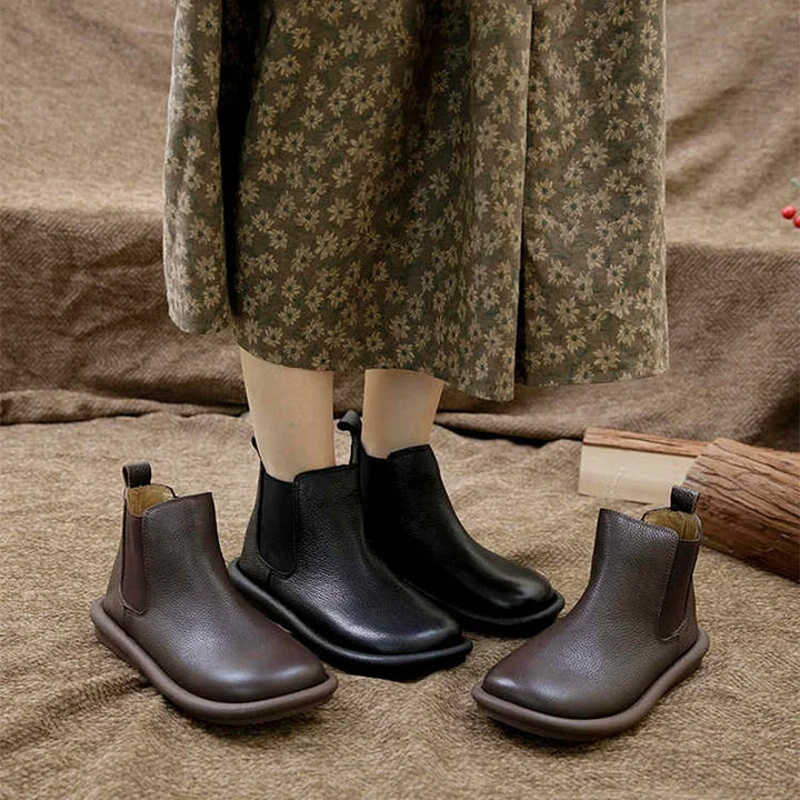 Women's Leather Slip-On Chelsea Ankle Boots – Round Toe