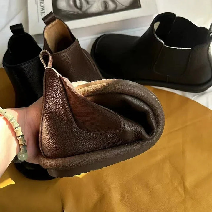 Women's Leather Slip-On Chelsea Ankle Boots – Round Toe