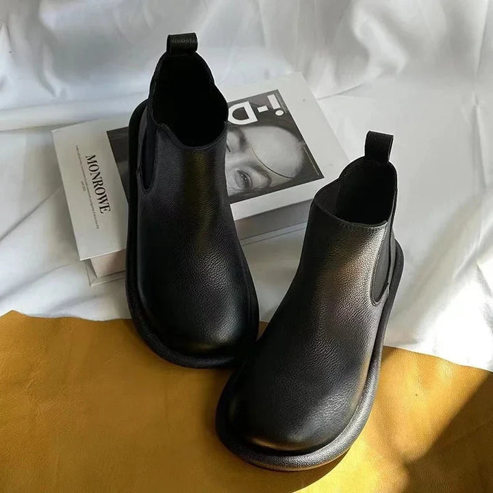 Women's Leather Slip-On Chelsea Ankle Boots – Round Toe