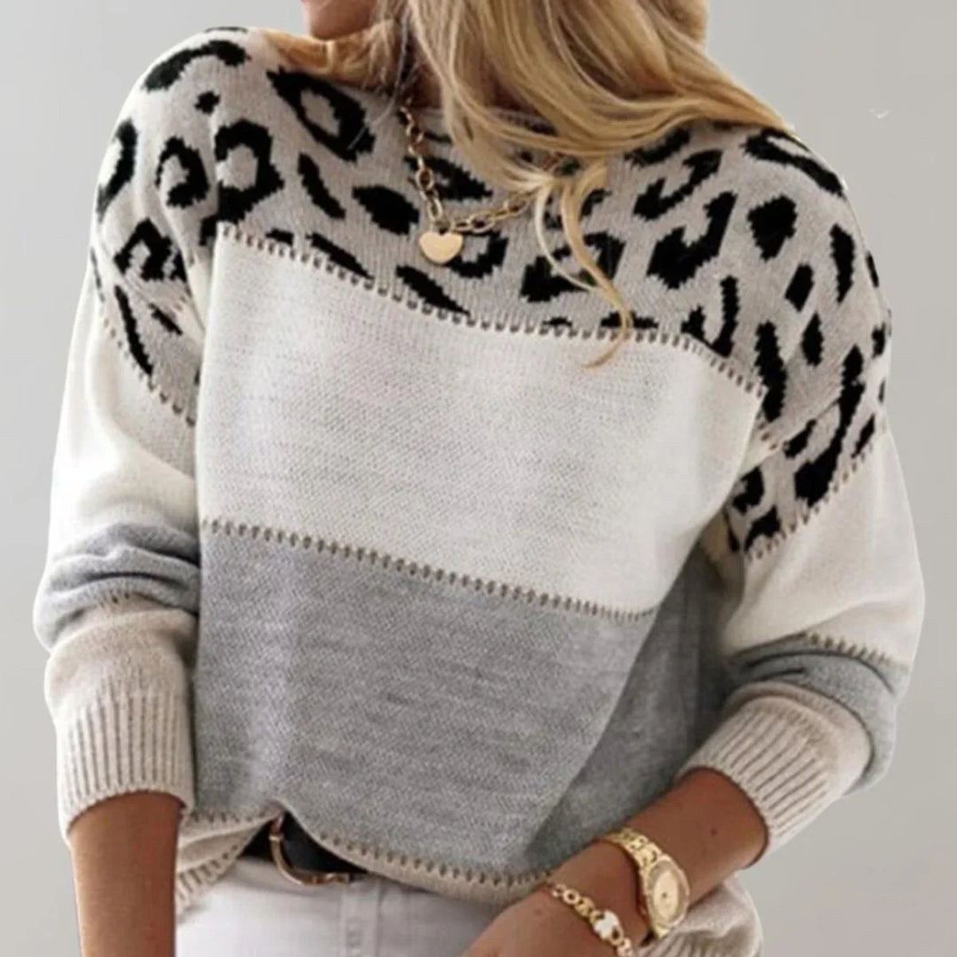 Women's Leopard Print Colorblock Knit Pullover Sweater
